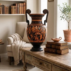 Pronomos Krater Vase, antike griechische Keramik, 45 cm Keramikamphore, Museums-Replik, klassische Theaterkunst, handgemachtes Wohndekor, Geschichtsgeschenk
