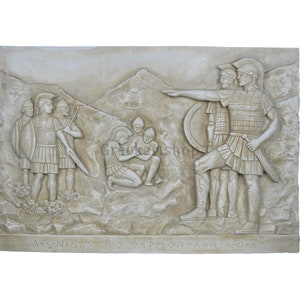 Battle of Thermopylae 300 relief king Leonidas Spartan Warrior Stone Greek Sculpture Wall Decor frieze