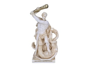 Hercules Heracles slaying hydra 2th labor Greek small Sculpture Statue Cast Marble Museum Copy