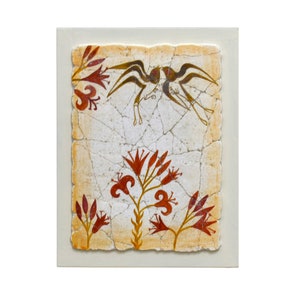 spring fresco thira santorini kissing birds Minoan civilization 1500 B.C. painting on wall 100% Handpainted