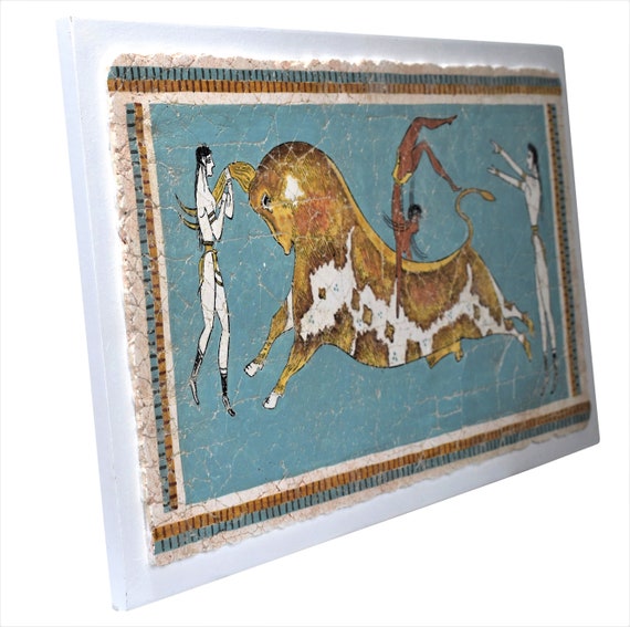 雄牛が跳躍するミノア文明のフレスコ画、クノッソス宮殿、紀元前1500年