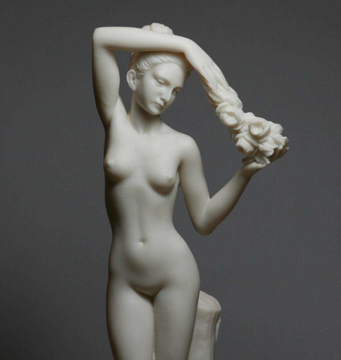 Nude Naked Female FLOWER BEARER Greek Cast Marble Statue photo
