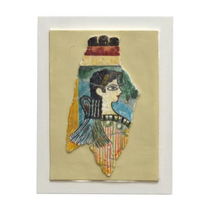 La Parisienne knossos Minoan Palace Crete small REAL Fresco fragment female painting on wall  100% Handpainted wall decor
