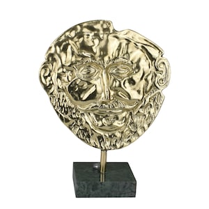 Mask of Agamemnon with marble base Real Bronze Metal art sculpture museum copy