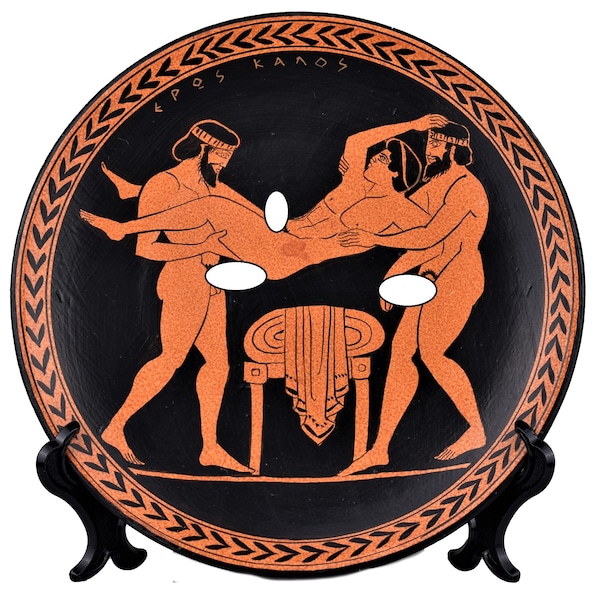 Homosexual Love Gay Sex painting Ancient Greece ceramic plate kylix Greek Pottery