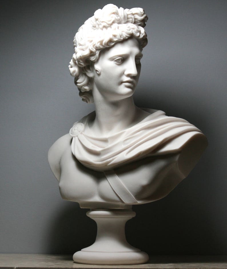 APOLLO Greek Roman God Bust Head Statue Cast Marble Sculpture | Etsy