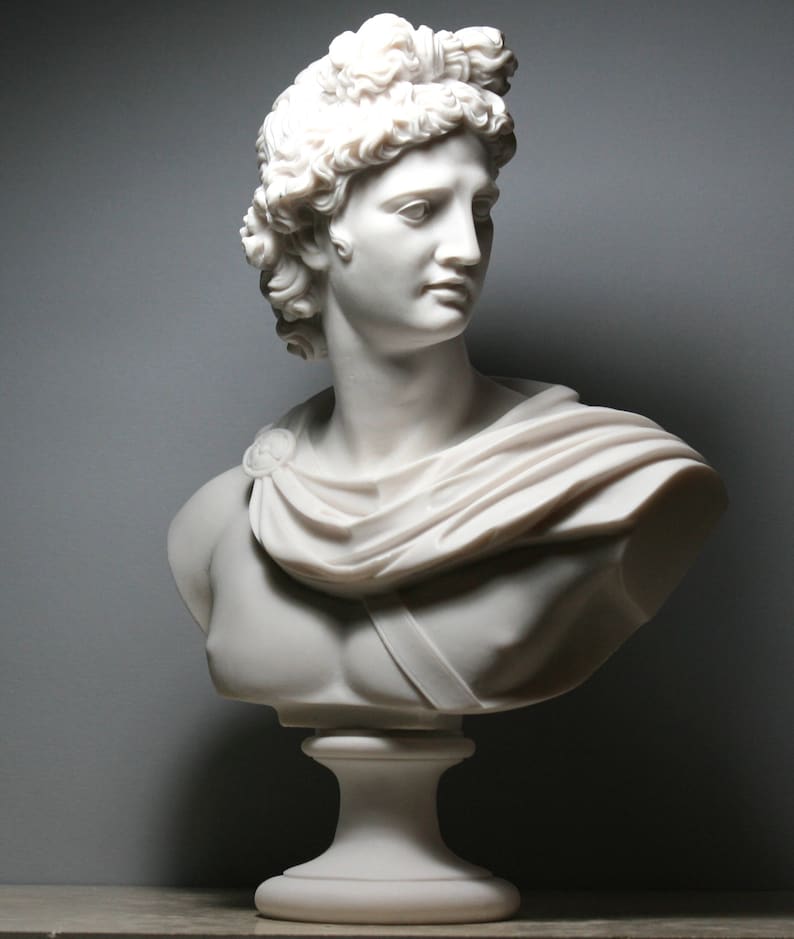 APOLLO Greek Roman God Bust Head Statue Cast Marble Sculpture Etsy