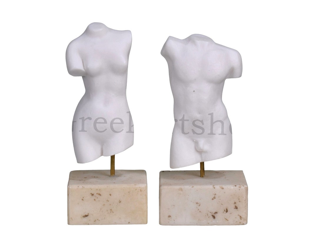 Set Nude Female and Male Body Torso Small Greek Statue Sculpture