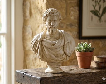 Kleine buste Marcus Aurelius - standbeeld stoïcijnse filosoof koning - portret Romeinse keizer - gipssculptuur - decor oude geschiedenis - cadeau