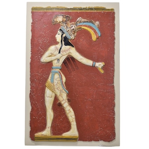 Prince of Lilies REAL Fresco 1500 B.C.  painting  Handpainted knossos Minoan Palace