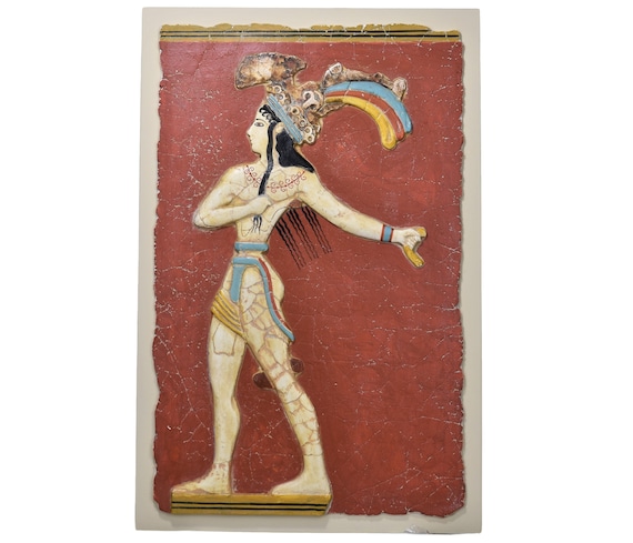 ユリの王子のリアルフレスコ画、手描きのミノア絵画、古代ギリシャの