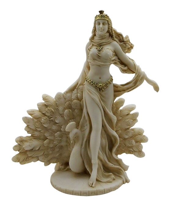Hera Greek Goddess Queen of Gods with Peacock Statue Sculpture Etsy