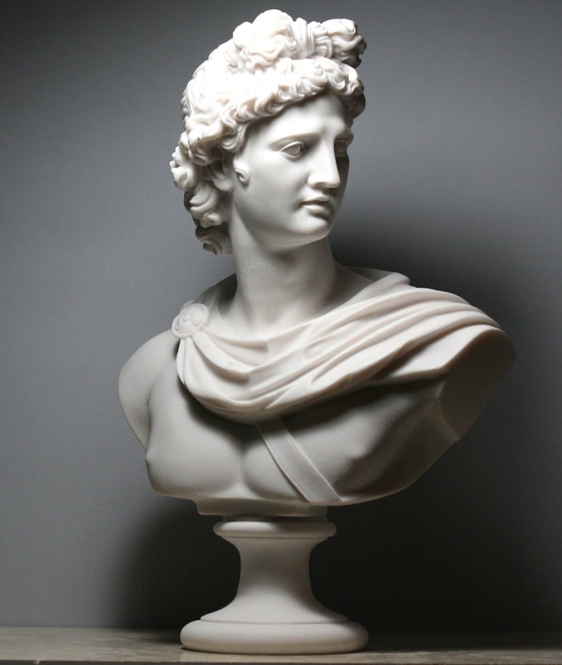 APOLLO Greek Roman God Bust Head Statue Cast Marble Sculpture Etsy