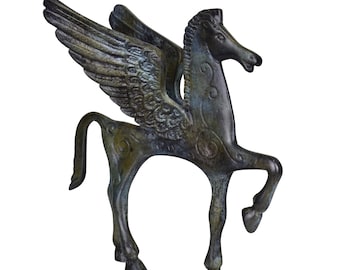 ブロンズ製ペガサス像、古代ギリシャの翼のある馬の彫刻、本物の
