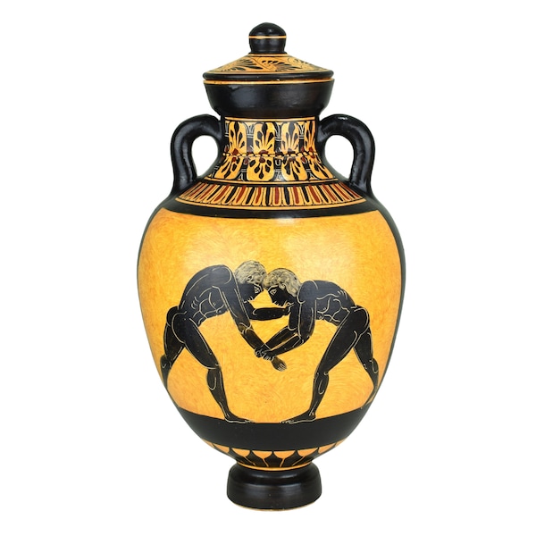 Wrestlers Athletes Nude Male Panathenaic Prize trophy Amphora Ancient Greek Vase Ceramic Pottery