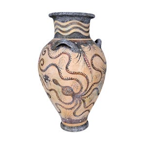 Octopus Minoan Vase three handles  hydria  Ancient Greek Crete Ceramic pottery Painting  Knossos