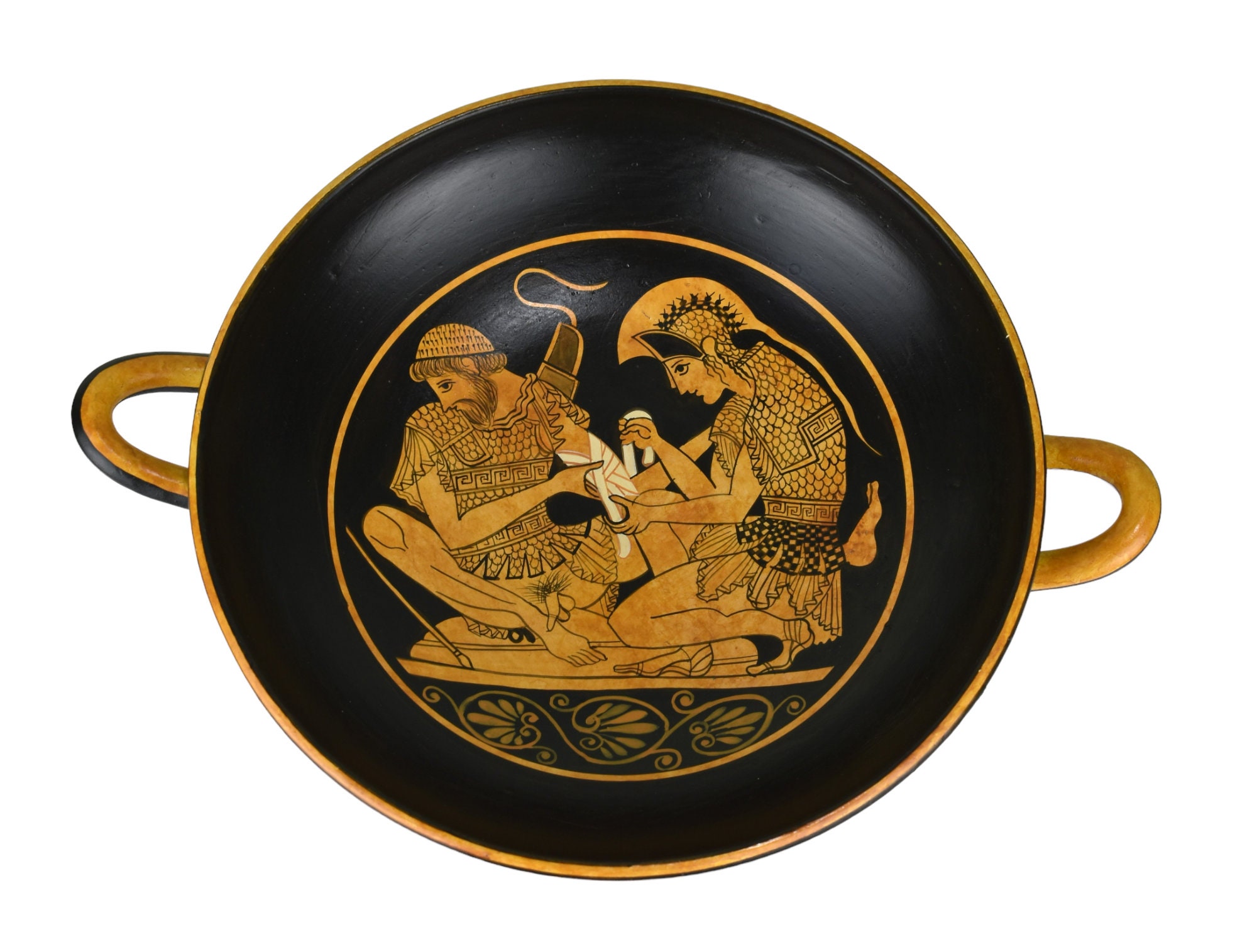 Greece ギリシャ製飾り陶 Achilles Bandages Patroklos' Arm Pottery Kylix Ancient Greek