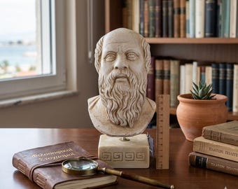 Socrates Bust Statue, Ancient Greek Philosopher Head Sculpture, plaster Decor, Philosophy Gift, Classics Library Bookshelf Ornament 8 in