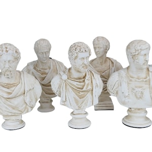 set 5 good roman emperors Nerva, Trajan, Hadrian, Antoninus Pius, Marcus Aurelius  bust head portrait sculpture statue plaster museum copy