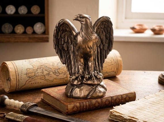 Roman Eagle Statue, Aquila Legion Symbol Sculpture, Ancient Rome Decor, Bronze color Cast Marble, Military History Gift, Roman Empire Art