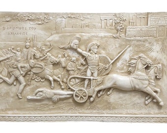 Bajorrelieve Triunfo de Aquiles Hector Cuerpo Piedra fundida Escultura griega Decoración de pared