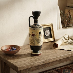 Grecki bóg Tryton i Amfitryta Lekythos – ręcznie malowany starożytny grecki wazon ceramiczny, dekoracyjny ceramiczny pojemnik na olej
