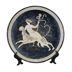 greek God Dionysus riding panther painting Bacchus Ancient Greece ceramic plate Greek Pottery