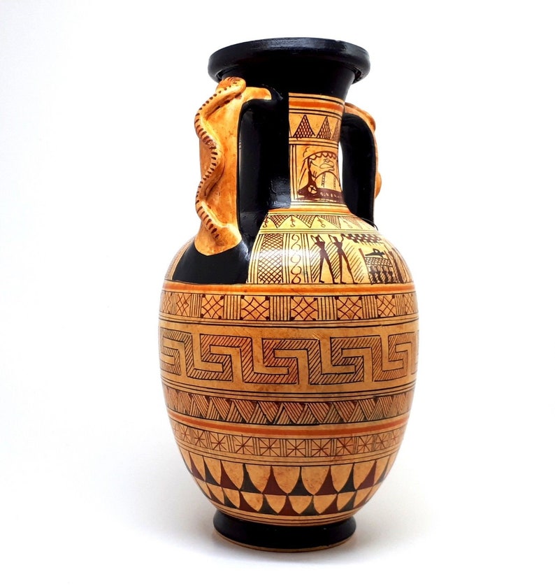 Ancient Greek Ceramic Vase Amphora Snakes Handle Geometric Art Etsy