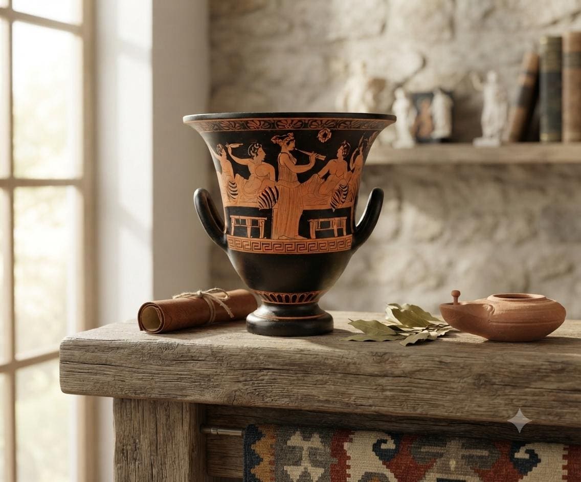 Roman Symposium Krater Vase | Hand Painted Ancient Greek Pottery