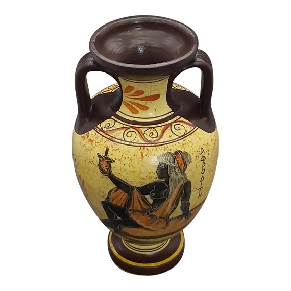 Ancient Greek Vase Pottery Vessel Pot Goddess Athena /& God Poseidon 10.43/'/'