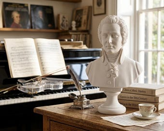 モーツァルトの胸像彫刻 有名な大理石の音楽家像 手作りの胸像 32cm