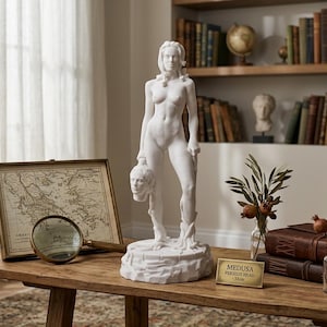 Medusa with the Head of Perseus Statue - Me Too Movement Art - Empowered Medusa Sculpture - Feminist Myth Decor - Cast Marble 13"/33cm