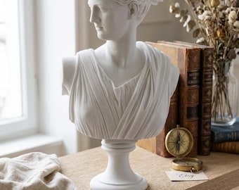 Artemis Diana Bust – Museum Quality Cast Marble Greek Goddess Sculpture – Large 19.88” Classical Statue for Home Decor