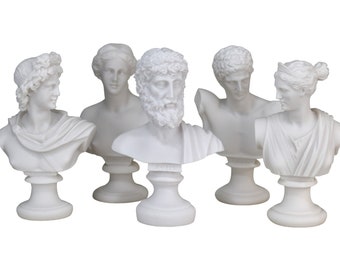 Set 5 Bust Head God Zeus Artemis Aphrodite Hermes Apollo Greek Roman Statue cast marble