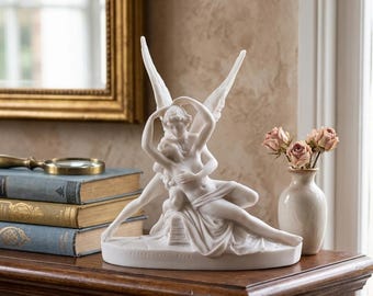 Cupid and Psyche Statue, Cast Marble Greek Eros Sculpture, Ancient Mythology Decor, Handmade Romantic Lovers Figurine, Anniversary Gift