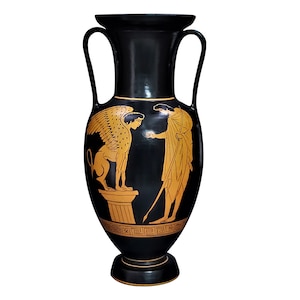 Oedipus and Sphinx amphora Vase Ancient Greek Ceramic Pottery Museum Copy