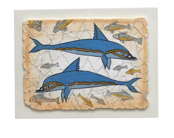 クノッソス・イルカのフレスコ画レリーフ、ミノア文明の壁画、手作り