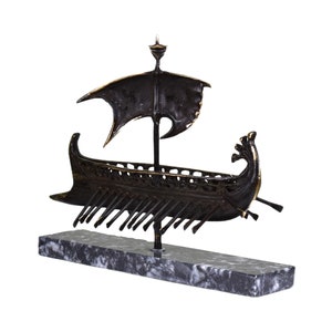 Greek Roman Trimere Ship vessel Bronze Metal art sculpture handmade in Greece marble base