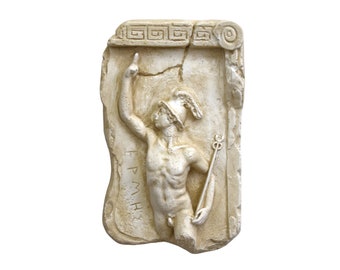 Placa pequeña con bajorrelieve de yeso del dios griego Hermes, escultura griega para decoración de pared.