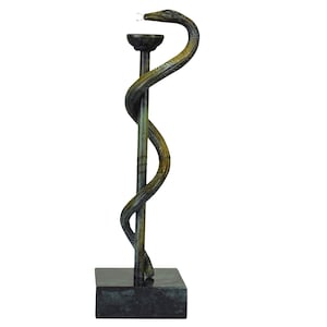Rod of god Asclepius symbol of medicine Snake Real Bronze Metal art sculpture handmade in Greece