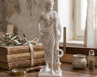 Asclepius Statue, Greek God of Medicine Sculpture, Rod of Aesculapius with Snake, Medical Graduation Gift, Doctor Office Decor, 8.8 inches