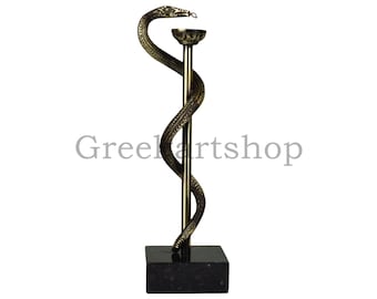 Rod Snake of Asclepius symbol of medicine Bronze art sculpture doctor handmade in Greece