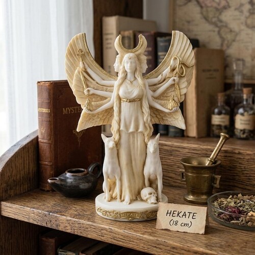 Hecate Statue, Triple Goddess of Magic & Moon, Hekate Cast Marble Sculpture, Ancient Greek Mythology Decor, Witchcraft Wicca Altar Goddess