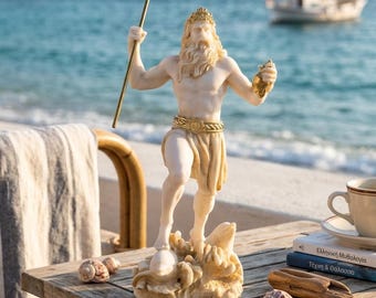 ポセイドン像：ギリシャ神話の海の神、ブロンズ仕上げの置物（高さ28.5
