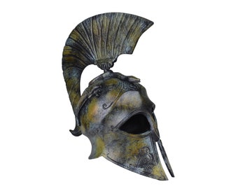 Ancient Greek helmet with snake and griffin Real Bronze Metal art sculpture handmade in Greece