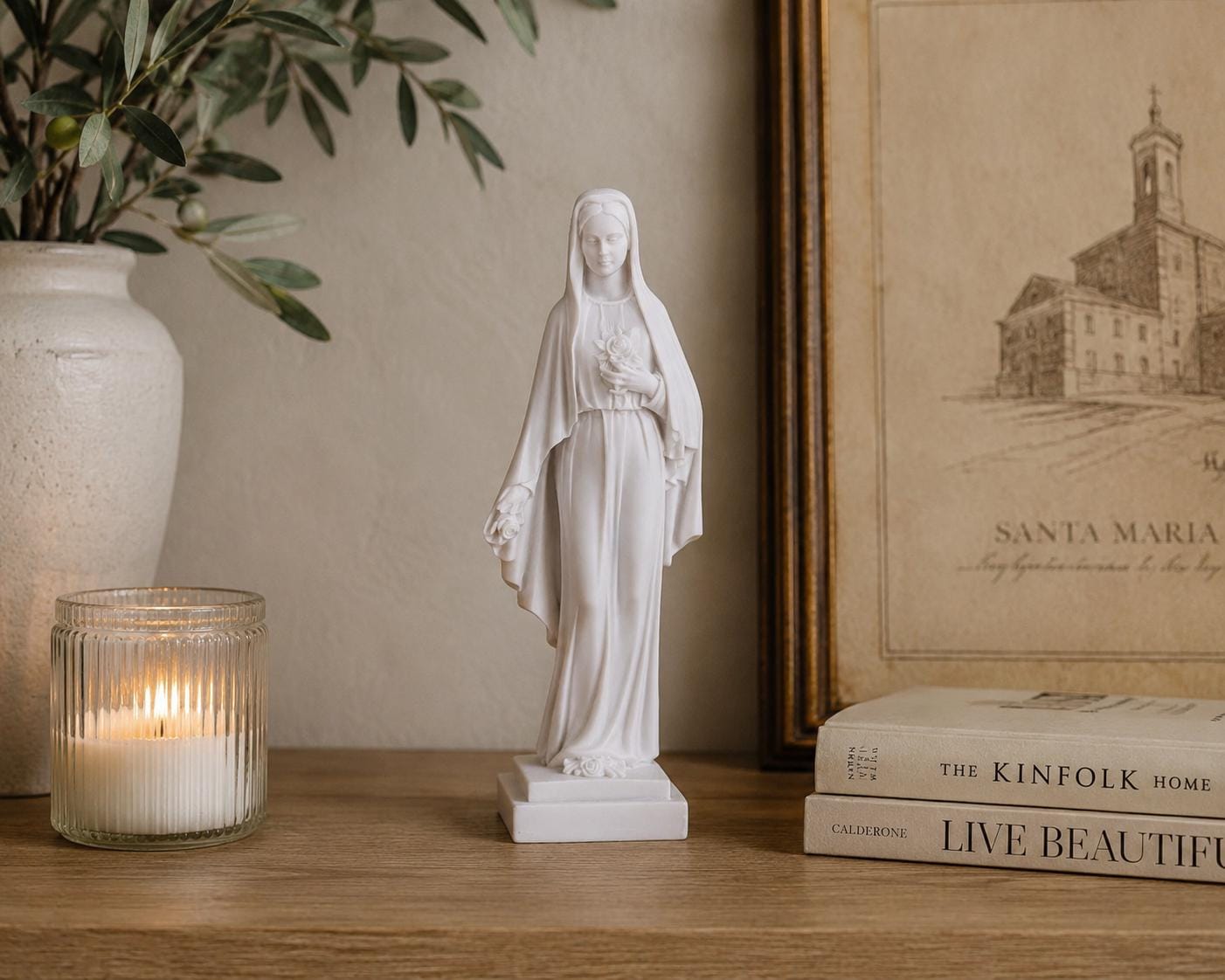 Virgin Mary Mother of Jesus Statue - Madonna of the Rose Sculpture