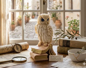 Standbeeld uil van Athena, symbool van wijsheid en onderwijs, oude Griekse godin uil sculptuur, gegoten marmer afstudeercadeau, decor leraar bureau