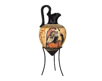 Greek Ancient Ceramic RHYTON small Vase Pottery Painting Goddess Athena Handmade