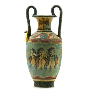 Ladies in blue Minoan Greek Vase Pottery Women Ancient Crete Ceramic Knossos Painting