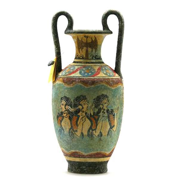 Minoan Vase Pottery Painting Ladies in blue Women Ancient Greek Crete Ceramic Knossos